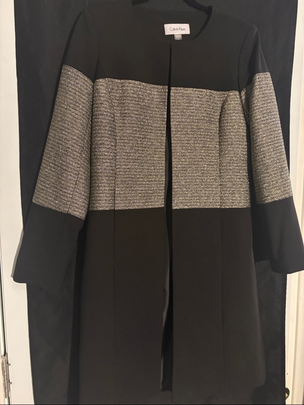 Calvin Klein Black Coat with Metallic Silver-Gray Paneling